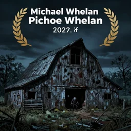 horror artwork, a monster lurks outside a desolate barn, at night, by michael whelan, clean