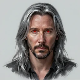 Keanu Reeves, red glowing eyes, silver long hair, male, fantasy, extremely detailed, digital painting, artstation, concept art, smooth, sharp focus, illustration, stunning lighting, art by artgerm and greg rutkowski and alphonse mucha and simon stalenhag, realistic character concept, high fantasy, dark atmosphere, golden ratio, cinematic lighting, hyperdetailed, high resolution, insanely detailed and intricate, artstation, Marc Simonetti, Greg Rutkowski, 8k