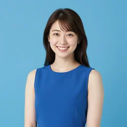 A middle-shot from front, blue color photograph portrait of a smiling young Japanese woman in sleeveless white shirt is walking on the rainy street, cool twilight, 1990 photo from Japanese photograph Magazine.