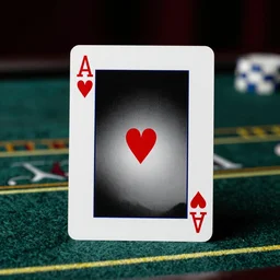 beautiful ace of hearts playing card black color on casino table post denoised dynamic lighting cinematic grain