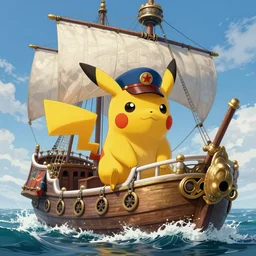 pikachu as a ship captain sailing on a medieval ship on rough seas, fantasy, intricate, highly detailed, digital painting, hyperrealistic, artstation, concept art, sharp focus, illustration