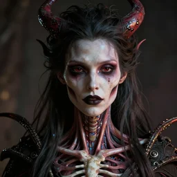 headshot portrait of nightmare queen inspired by anatomy, detailed, textured, realistic, unreal engine, cgsociety, cinematic lighting, concept art