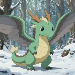 cute anime dragon in snowy forest, dnd character, background focus, fantasy, magic, realistic textured skin, eagle feather, eagle wings, clear clean, by lya kushinov, Avetetsuya Studios, Alexandra Fomina artstation, by Makoto Shinkai, digital 2D, matte painting —width 897 —height 1497