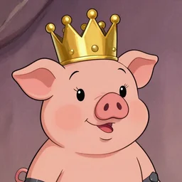 a pig wearing a gold crown in the style of Friz Freleng