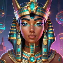 african neon egyptian goddess, science fiction, highly detailed, digital painting, beautiful eyes, symmetry, concept art, sharp focus, volumetric lighting, illustration, global illumination, radiant light, synthwave colors, detailed and intricate environment, art by artgerm and greg rutkowski and magali villeneuve and ilya kuvshinov!