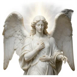 realistic medieval painting portrait of white angel with clean narrow face like noface, 3 / 4, miracle light coming up from the head up and up, misty space, grace and blessing, by theophanes the greek, by andrei rublev, renaissance, christianity, marble stone, glow effect, white background