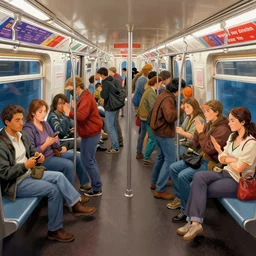 an illustration of people fight in new york city subway, hyper detailed, hd, 8 k, colorful,