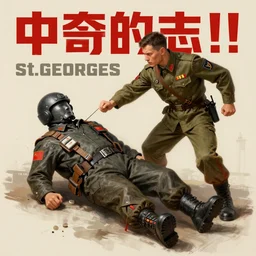 [St.Georges fighting a crash test dummy. Soviet and chinese Propaganda!!! poster!!!!!!!!!!, graphic design, elegant, highly detailed, digital painting, artstation, concept art, matte, sharp focus, illustration, octane render, unreal engine, photography]