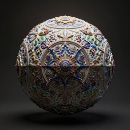 intricate porcelain perfect sphere symmetric patterns cgi volumetric fog darkness octane render 4 k unreal engine trending on artstation, detailed, precise, colored, lights, artistic, made by david kevinsson sr.