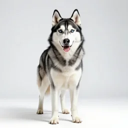 curious husky, studio photography, full body, isolated on a pure white background, centered, entire subject in frame, sharp focus, soft studio lighting