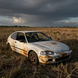 a burnt eg9 Honda civic abandoned in a field