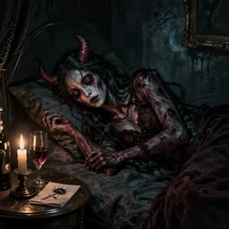 sleep paralysis demon date night, dark and ominous masterpiece, trending on art station