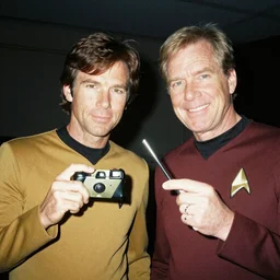 Brent Spiner and Levar Burton TNG Star Trek sharing a blunt 1990s disposable camera