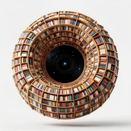 infinite bookshelves inside a black hole, space and timed wrapped around the picture, highly detailed photograph, 4 k