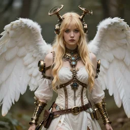 pretty blond steampunk angel, 8 k, shallow depth of field, 8 k, ultra high detail, concept art,