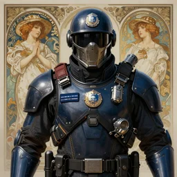 portrait of a heavily armoured masked metrocop, intricate, highly detailed, ray tracing, digital painting, artstation, concept art, smooth, sharp focus, illustration, art by artgerm and greg rutkowski and alphonse mucha, 8 k