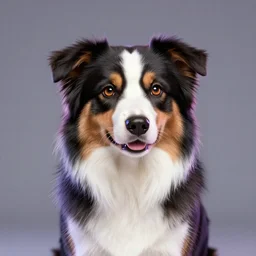 a beautiful portrait of a cute cyberpunk australian shepard by greg rutkowski and wlop and sandra chevrier, purple blue color scheme, high key lighting, volumetric light, digital art, highly detailed, fine detail, intricate, ornate, complex, octane render, unreal engine, photorealistic