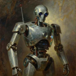 oil painting of old rugged zyborg robot with glass, art by anders zorn, wonderful masterpiece by greg rutkowski, beautiful cinematic light, american romanticism by greg manchess, jessica rossier
