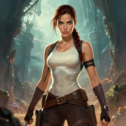 olga kurylenko as lara croft, fantasy art, in the style of artgerm, illustration, epic, fantasy, intricate, hyper detailed, artstation, concept art, smooth, sharp focus, unreal engine, vibrant, photorealistic, simon bisley
