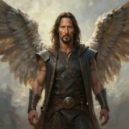 An epic and beautiful painting of keanu reeves as god, with wings. ultra-detailed, 8k, octane render
