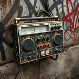 beat sampler, graffiti, rusty, dirt and smoke