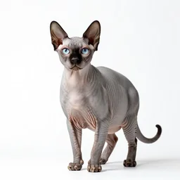 elderly sphynx cat, photorealistic wildlife photography, full body, isolated on a pure white background, centered, entire subject in frame, sharp focus, soft studio lighting