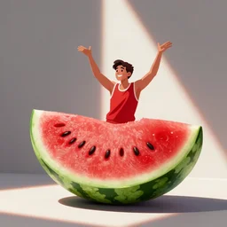 Rambod Javan , TV , watermelon,  happy , dancing, digital painting, smooth, sharp focus