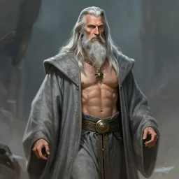 sexy gandalf, ian mckellen, wizard, digital painting, tall beautiful, muscular, wearing a grey robe