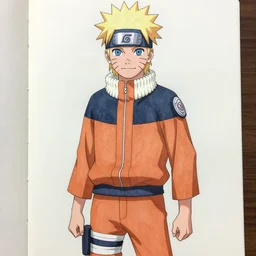a manga sketch of Naruto wearing casual clothes in the art style of Hirohiko Araki