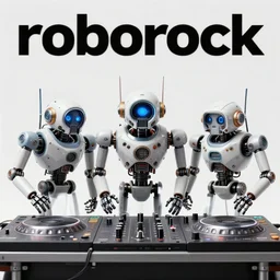 album art, the album is called roborock, 3 dieselpunk robot heads with robot arms on a dj desk with a cd mixer, 8 k, fluorescent colors, halluzinogenic, multicolored, exaggerated detailed, front shot, 3 d render, octane