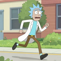 hiper-realistic Rick Sanchez from Rick and Morty, running outside, 8k
