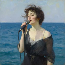she sang beyond the genius of the sea. the water never formed to mind or voice, like a body wholly body, fluttering its empty sleeves ; and yet its mimic motion made constant cry, caused constantly a cry, that was not ours although we understood, inhuman, of the veritable ocean. by john singer sargent