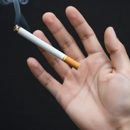 Close-up of thin soft hand, big cigarette with smoke, hand with five fingers, hyper realistic, high details, photo, super resolution
