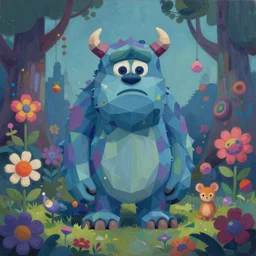 low poly, pixar, un surreal hybrid animals, a sad monster, painting, surreal, emotional, nostalgia for a fairytale, magic realism, flowerpunk, mysterious vivid colors by andy kehoe and amanda clarke en un mundo creado por gediminas pranckevicius y edward hopper
