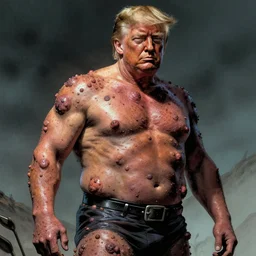 donald trump covered in pus - filled boils, scabs, pustules, by mike mignola