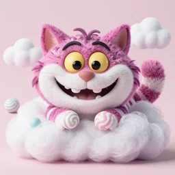 Cheshire Cat made of cotton candy clouds pastel swirly gumdrop buttons