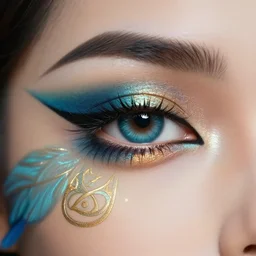 eye makeup inspired by a kingfisher, deep focus, d & d, fantasy, intricate, elegant, highly detailed, digital painting, artstation, concept art, matte, sharp focus, illustration, hearthstone, art by artgerm and greg rutkowski and alphonse mucha
