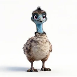 plush toy emu, clean 3d render, full body, isolated on a pure white background, centered, entire subject in frame, sharp focus, soft studio lighting