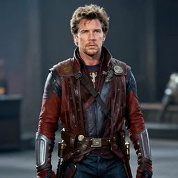 film still of 1980s Harrison Ford as Star Lord in Guardians of the Galaxy