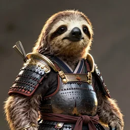graphic novel styled illustration of a sloth, in traditional samurai armor