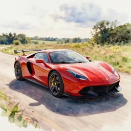colorful watercolor, sport car. by rembrant