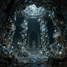 inside of an obsidian temple, dim interior, by beksinski, by ernst haeckel, shiny crystalline