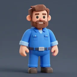 a man with a beard wearing a blue outfit, an ambient occlusion render by Pixar, polycount, superflat, 3d, hd mod, bryce 3d