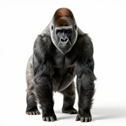 elderly gorilla, studio photography, full body, isolated on a pure white background, centered, entire subject in frame, sharp focus, soft studio lighting
