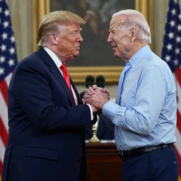 candid photo of Donald Trump and Joe Biden secretly holding hands passionately