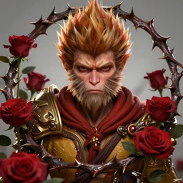 beautiful sun wukong surrounded by thorns and roses, attractive face, photo by alexey gurylev, high detail, clear focus, concept art, league of legends, shumolly style, monable, artgerm, greg rutkowski, zeronis, pilen and ruan jia