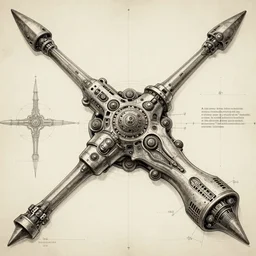 aztec scifi weapon blueprint, extremely detailed, highly intricate