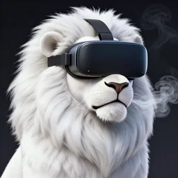 close up of vaporwave white lion wearing a vr headset digital art trending on furaffinity sfw