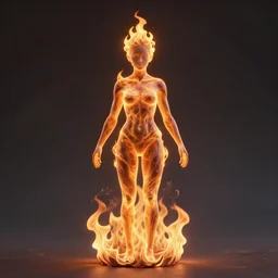 the body of a woman made entirely from fire, highly realistic, 5 0 mm