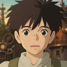 anime still portrait of a boy, finely detailed features, closeup at the faces, perfect art, at an steampunk city, bokeh, expressive emotion, golden hour lighten, gapmoe yandere grimdark, trending on pixiv fanbox, painted by greg rutkowski makoto shinkai takashi takeuchi studio ghibli, akihiko yoshida
